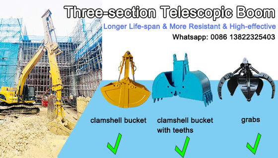 30m 35m Uzun Uçuş Clamshell Telescopic Arm Excavators için